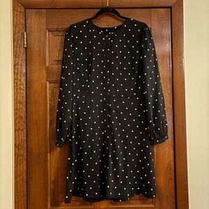LOFT Black and White Polka Dot Long Sleeve Dress